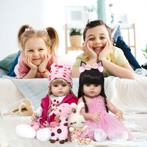 Bebê Reborn Gêmeas Girafa Loira Coelha Morena Kit 44 Itens