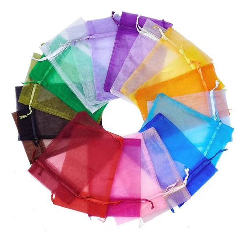 100 Bolsas De Regalo De Organza Con Cordón, Varios Colores,