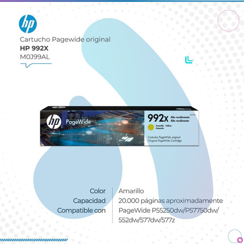 Cartucho Pagewide Hp 992x (m0j99al) Amarillo 16000 Páginas