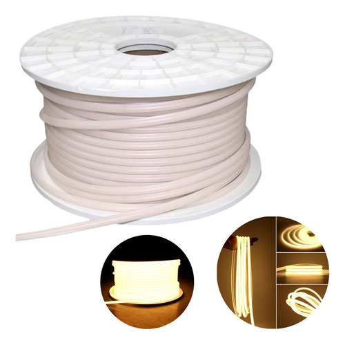 Fita Led Cob 4 Metros 110v Ip65 Branco Quente 3000k + Plug
