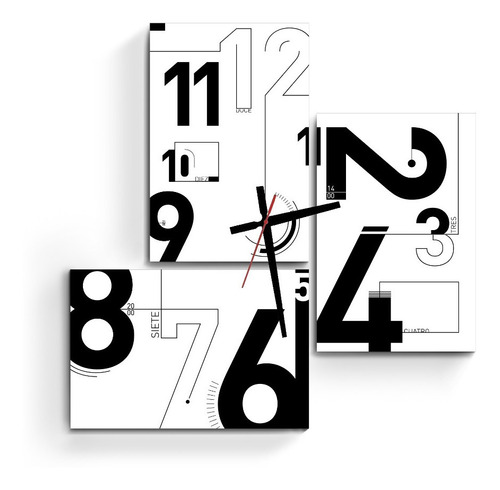 Reloj De Pared Cuadro Triptico Diseño Blanco Y Negro Moderno