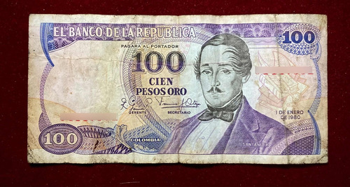 Billete 100 Pesos Oro Colombia 1980 Pick 418 B Santander (Usado)