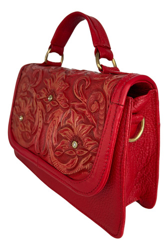 Bolsa Rodu Piel Rectangular Roja Para Mujer Con Cierre