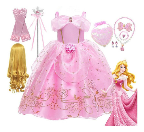 Vestido Para Niñas, Disfraz De Princesa Aurora Durmiente, Re