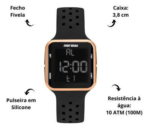 Relógio Mormaii Wave Preto Silicone Digital Quartz Mo6600/8j
