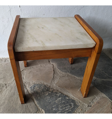 Mesa De Sala Auxiliar, Madera, Tapa De Mármol, 43x41cm (Usado)