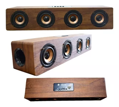 Barra Sonido Madera Bluetooth Radio Fm Mp3 4 Parlantes Usb