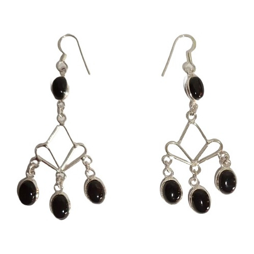 Aretes Onix Negro Y Plata 925