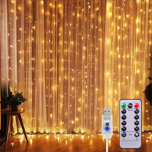 Cortinas Serie Luces 300 Led Decorativas Usb 3x3m 2 Piezas