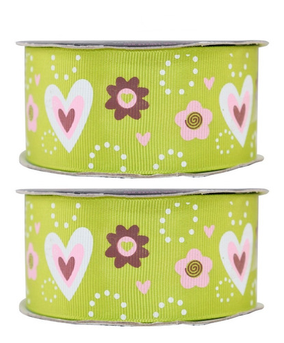 Imagen 1 de 3 de Listón Popotillo Estampado De Corazones,2 Piezas,2195
