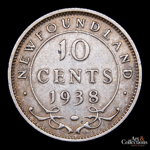 Newfoundland, Terranova, 10 Cents, 1938. Jorge Vl. Plata. Vf