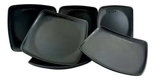 Set Juego Platos Melamina Gruesa Negro Moderna 6pzas 23.5cm