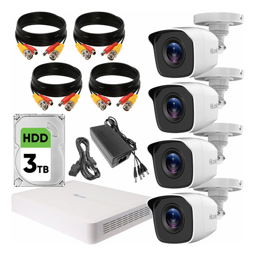 Hilook Kit De Video Vigilancia Turbo Hd 4 Cámaras Metálicas 720p Disco Duro De 3 Tb + Accesorios Cámaras De Seguridad De Alta Resolución Con Visión Nocturna Cctv