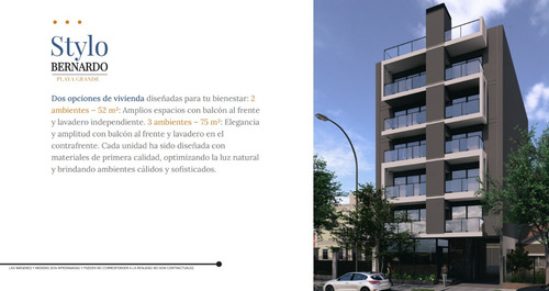 En Venta, Departamento 2 Ambientes A La Calle En Pozo, Edificio Stylo Bernardo. Zona Playa Grande.
