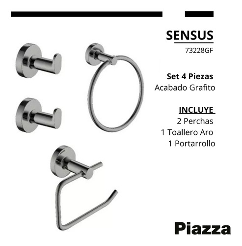 Set Accesorios De Baño Piazza Sensus 4 Piezas Grafito