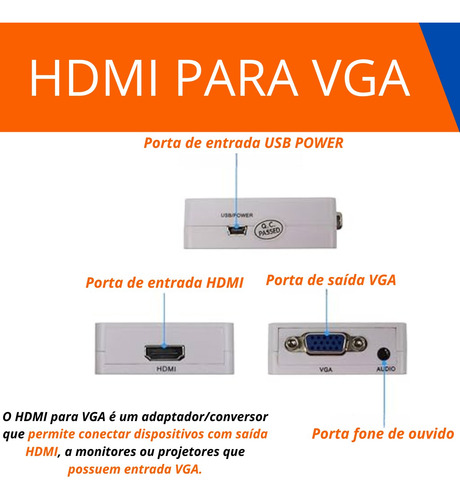 Conversor Adaptador Entrada Hdmi Para Saida Vga Hdmi2vga