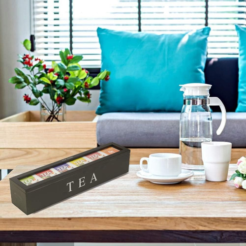 Caja De Almacenamiento De Té De Madera Con 6 Compartimentos