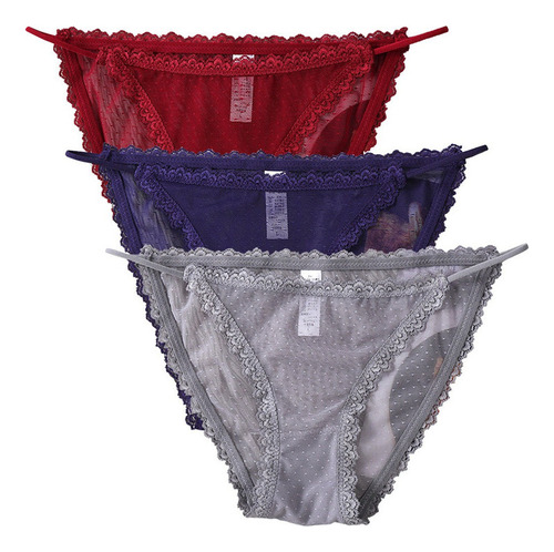 Pack De 3 Cacheteros Mujer Encaje Sexy Tangas De Mujer S [u]