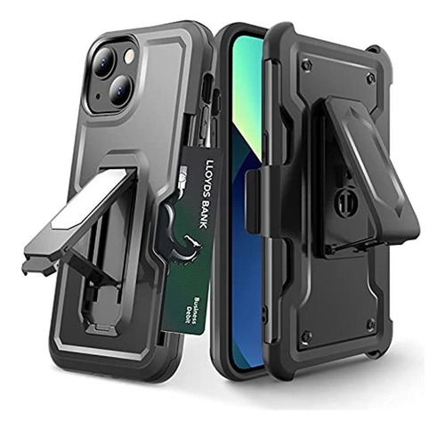 Funda Para iPhone 13 Pro Con Tarjetero Y Clip Color Negro   