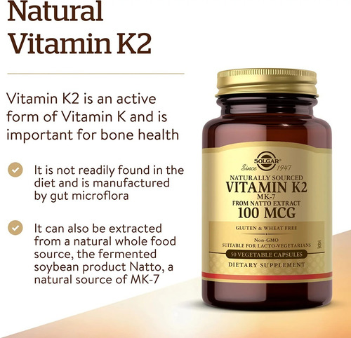 Vitamina K-2 100mcg Mk-7 50 Capsulas Vegetales Solgar