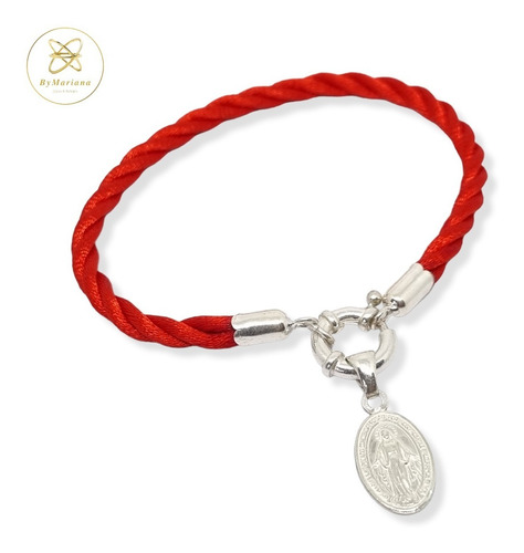 Pulsera Plata Hilo Seda Rojo Dije Medalla Milagrosa Marinero