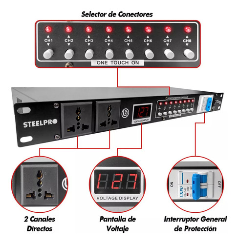 Muticontacto Rack 10 Interruptores Supresor De Picos 30amp