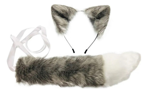 Diadema Hecha A Mano Con Orejas De Lobo De Zorro Y Cola De