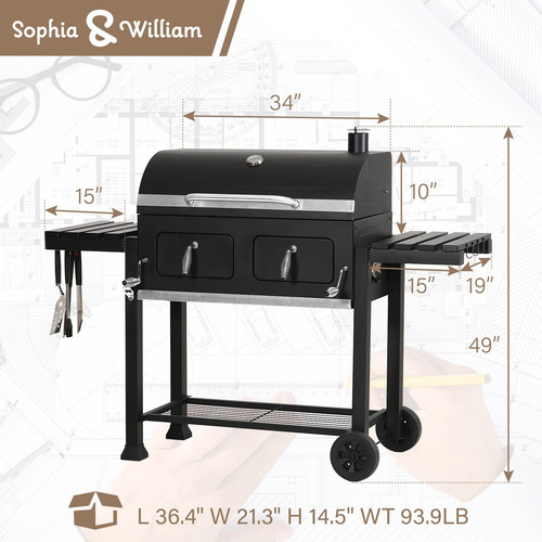Sophia & William Extra Large Charcoal Bbq Grills With 794 . Negro