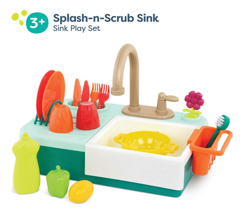 B Toys - Set Juego De Fregadero Realista Con Agua, 18 Piezas