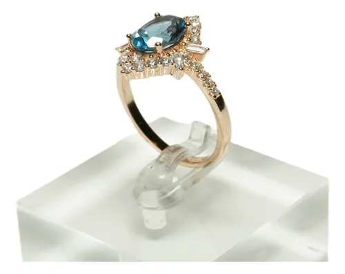 comprar Anillo Plata Bañado Oro Rosado 14k, Topacio London Blue T20