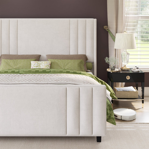 Base De Cama King Size Aurieona Taizada Con Terciopelo Cream