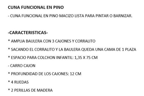 Imagen 5 de 8 de Cuna Funcional De Pino C/ Carro Cajón.