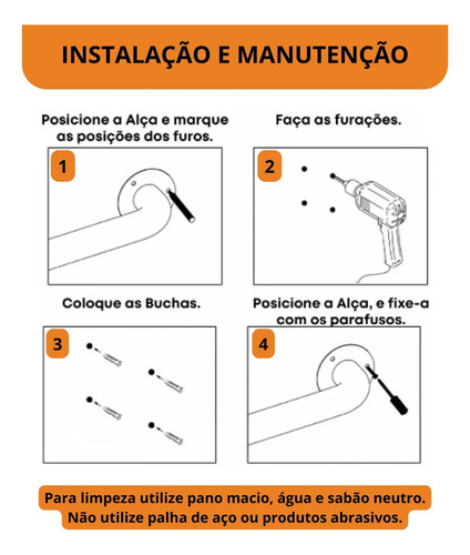 Kit 4 Barras De Apoios 80-80-80-80 Banheiro Corrimão Idosos