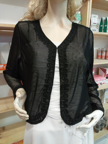 Tapado Bolero Malla Elástico Negro Lindo Bordado Talla L 