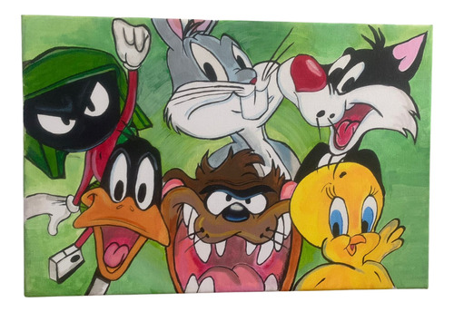 Cuadro Looney Tunes Pintado A Mano Con Pintura Base Acrílica