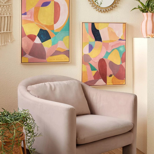 Juego De 2 Obras De Arte De Pared Enmarcadas Con Formas Y Líneas De 18 X 24 Pulgadas