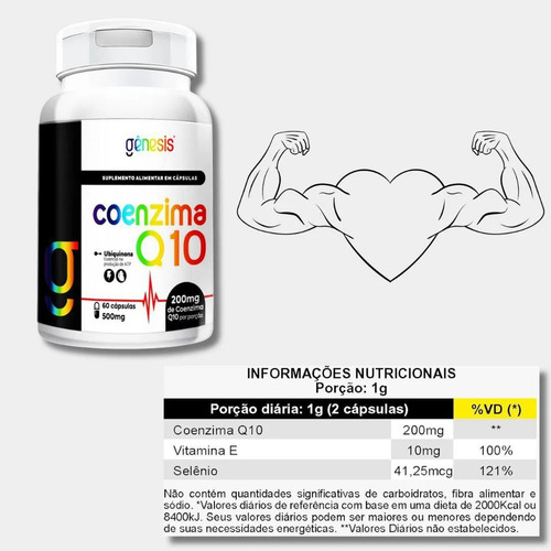 Coenzima Q10 200mg (60 Caps) Gênesis Bionutrir - Sem Sabor Natural