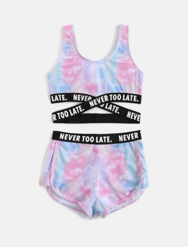 Bikini De Niña Tie Dye Con Franjas De Letras 2 Piezas