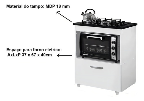Balcão Para Cooktop 1 Porta Basculante Salvia Kaiki Móveis I Cor Branco