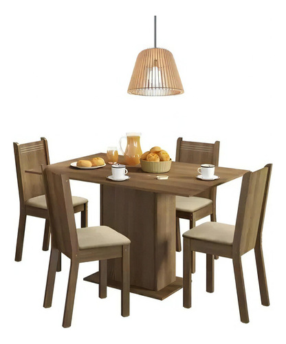 Juego De Comedor 4 Sillas Mesa Living Comedor Tapizado Lexi Color Marrón Diseño De La Tela De Las Sillas Rustic/crema