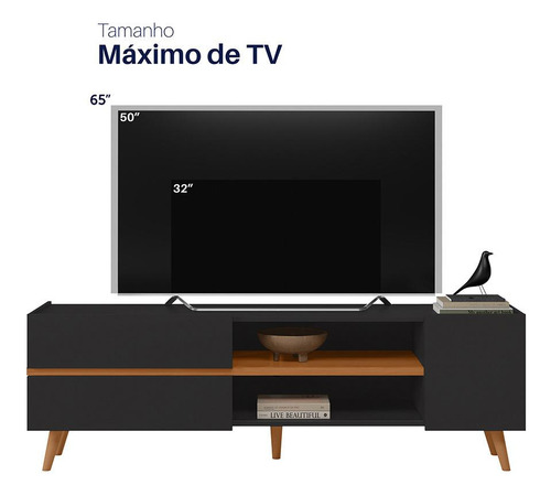Rack Para Tv Até 65 3 Portas Purus - Colibri Cor Preto Fosco/Freijó
