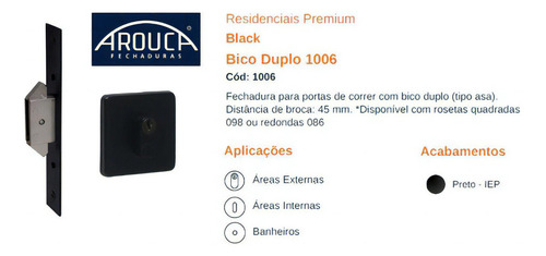 Fechadura Bico Duplo Arouca 1006/098 Inox Preto