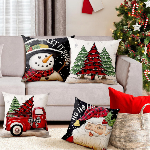 Juego De 4 Fundas De Almohada Navideñas Mehofond De 18 X 18