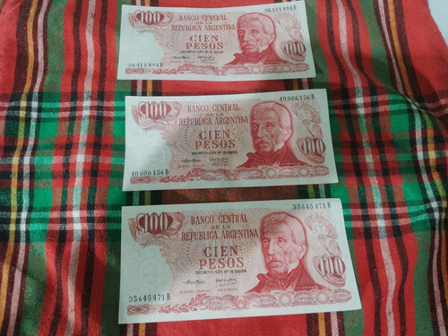 3 Billetes De 100 Pesos , Ley 18188/69