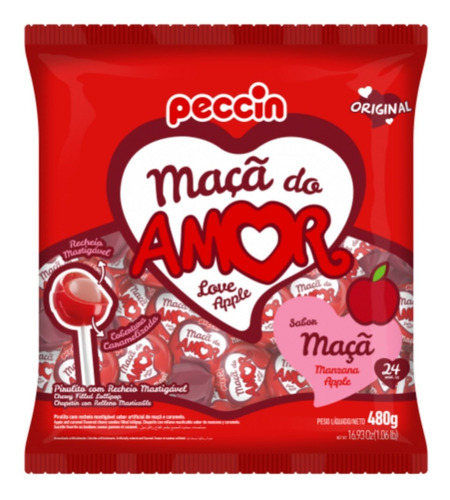 Pirulito Maçã Do Amor Peccin C/ 24un - 480g Peccin