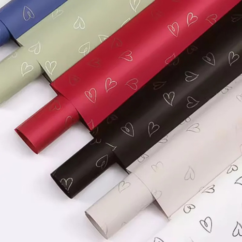 Papel Flor Coreano Bopp Diseño Liso C/ Corazones X20u 3141 Naranja Claro