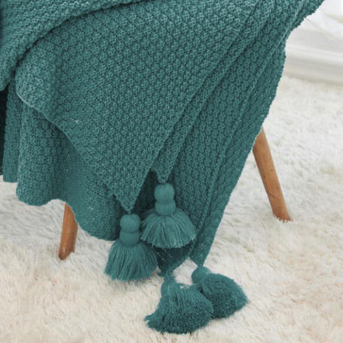 Manta Suave De Microfibra Con Borlas Verde 130x170cm