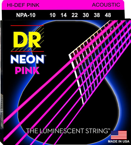 Dr Npa-10 Rosa Neon Cuerda Para Guitarra Acustica