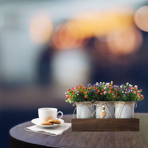 Calavak Centro De Mesa Decorativo De Madera Con 3 Flores