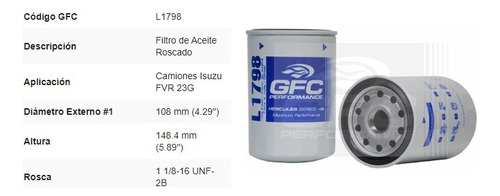 Filtro De Aceite L1798 / Fvr 23g Isuzu